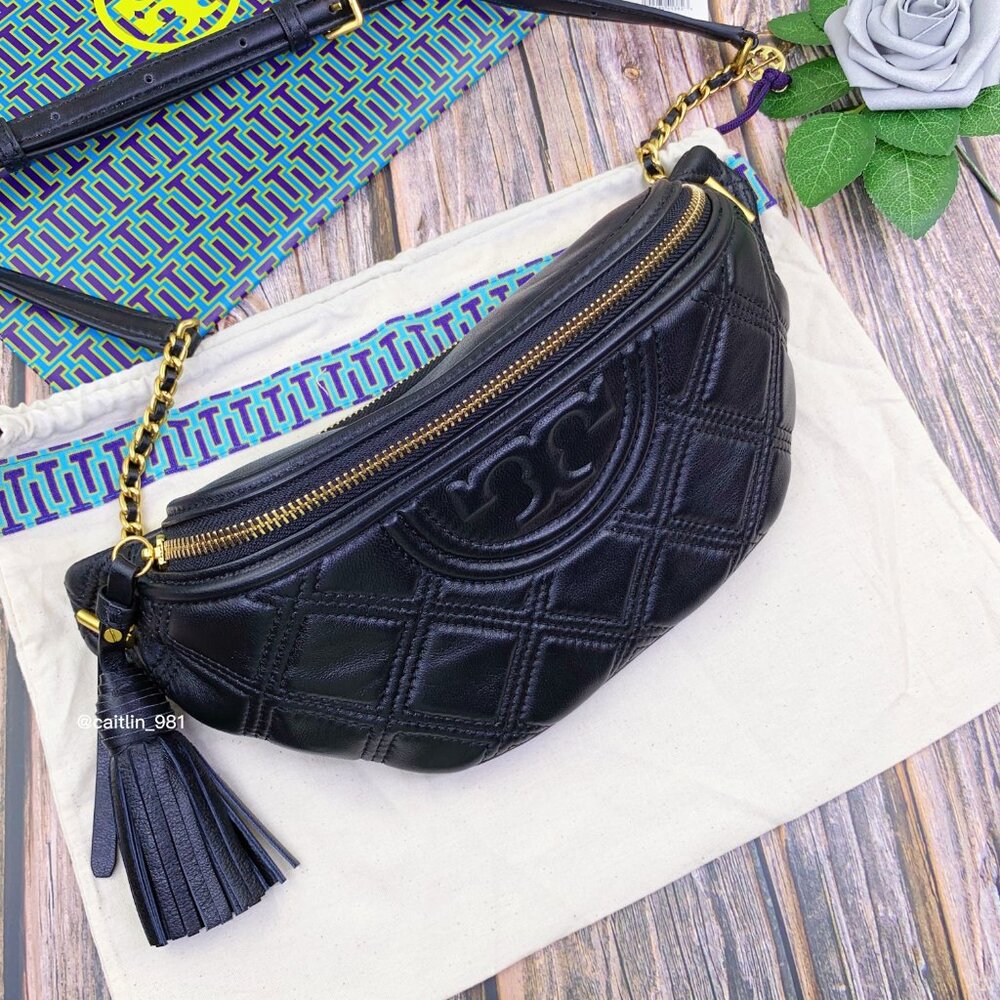 Tory Burch Black Leather Soft Fleming Belt Bag - Picture 7 of 9